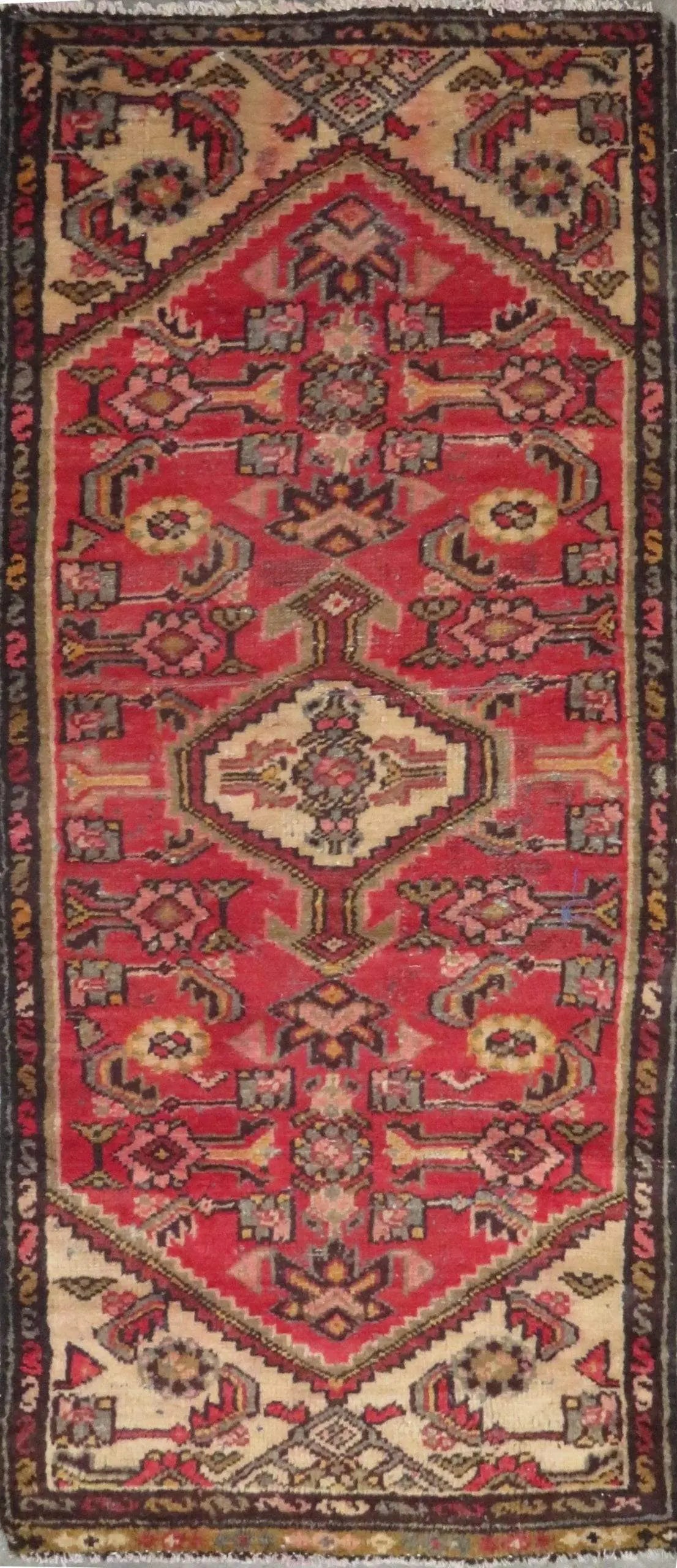 One Of The Kind Hand-Knotted Persian Wool Rug _ Luxurious Vintage Design, 5'2" x 1'10", Artisan Crafted